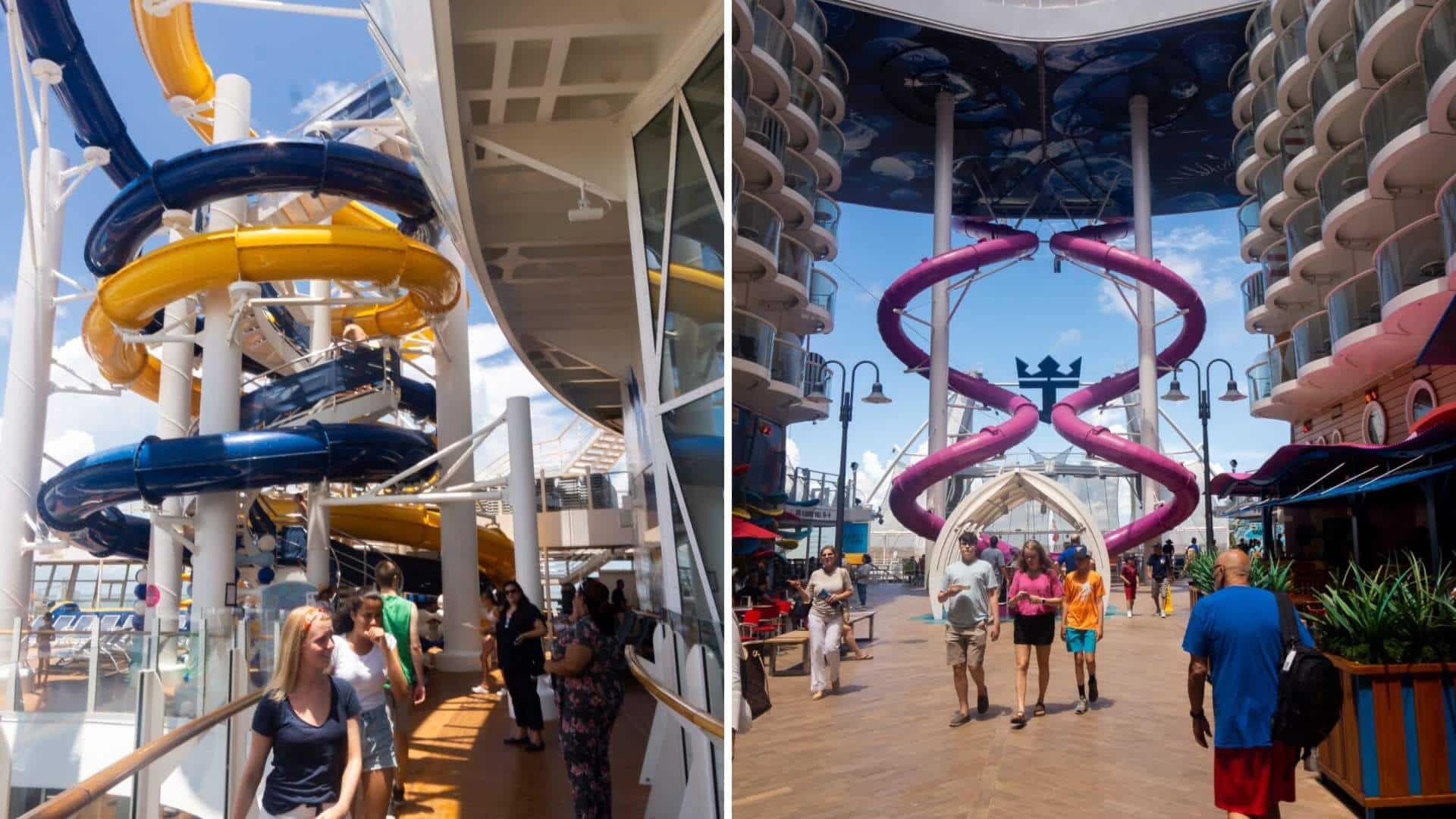 Cyclone and Typhoon water slides and the Ultimate Abyss Slide on the Harmony of the Seas.