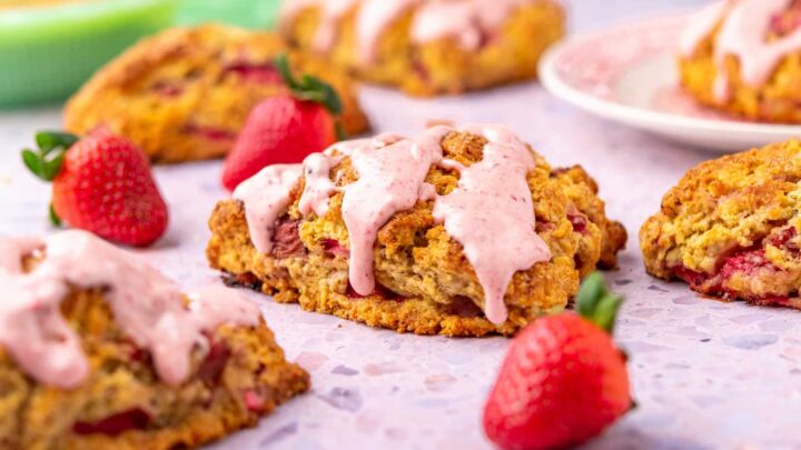 Sourdough strawberry scones with a strawberry glaze