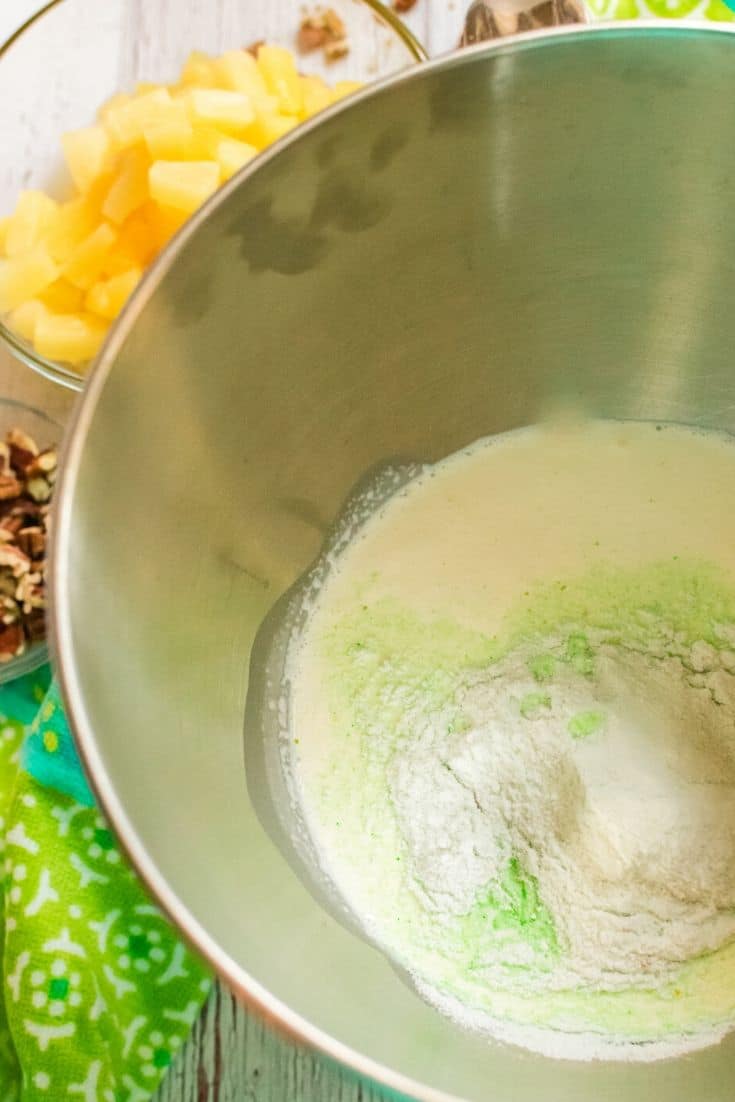 NOT YOUR GRANDMOTHER’S WATERGATE SALAD 5 mixing the water gate salad